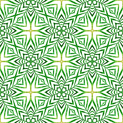 Textile ready favorable print, swimwear fabric, wallpaper, wrapping. Green immaculate boho chic summer design. Tiled watercolor background. Hand painted tiled watercolor border.