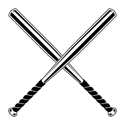 Crossed baseball bats vector. Black and white bats isolated. Simple design element.