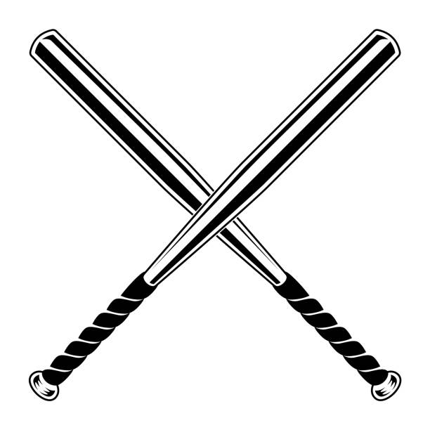 Crossed Baseball Bats Vector Crossed baseball bats vector. Black and white bats isolated. Simple design element. baseball bat stock illustrations