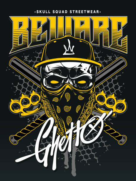 vorsicht ghetto-streetwear - skull dirty insignia grunge stock-grafiken, -clipart, -cartoons und -symbole