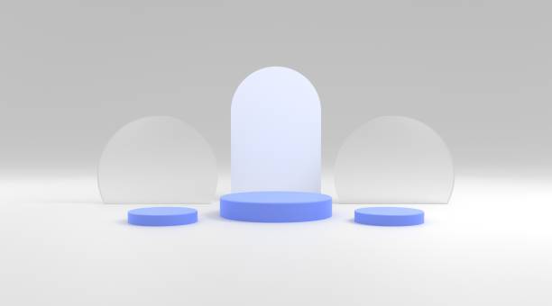 istock 3d Platform blue and circle glass in gray background 3d illustration rendering . suitable for product design, event flyer and etc 1492259088