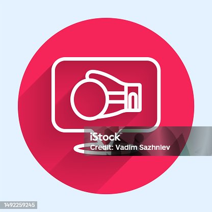 istock White line Boxing glove icon isolated with long shadow background. Red circle button. Vector 1492259245