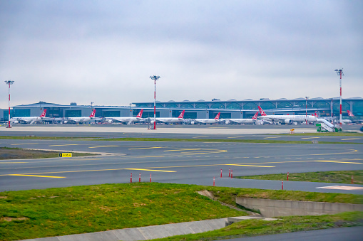 London Heathrow, April 20, 2016: Heathrow Terminal 5 is an airport terminal at Heathrow Airport. Opened in 2008, the main building in the complex is the largest free-standing structure in the UK