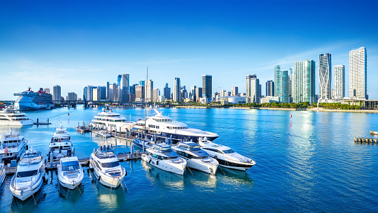 Miami, United States – 20. January 2023: panoramic view at the skyline of miami