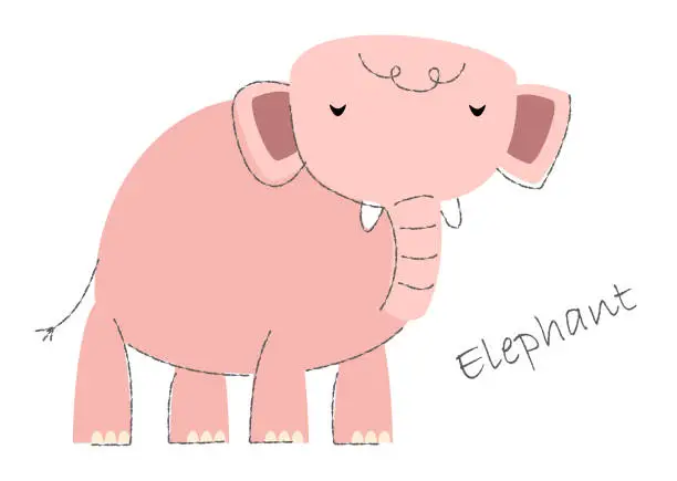Vector illustration of Elephant . Cute animals cartoon characters . Flat shape and line stroke design . Vector illustration .