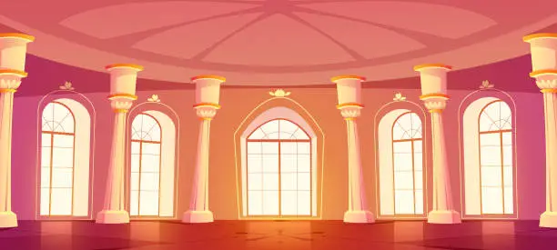 Vector illustration of Ballroom interior in royal castle or palace