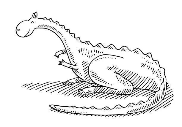 Vector illustration of Cute Cartoon Dinosaur Drawing