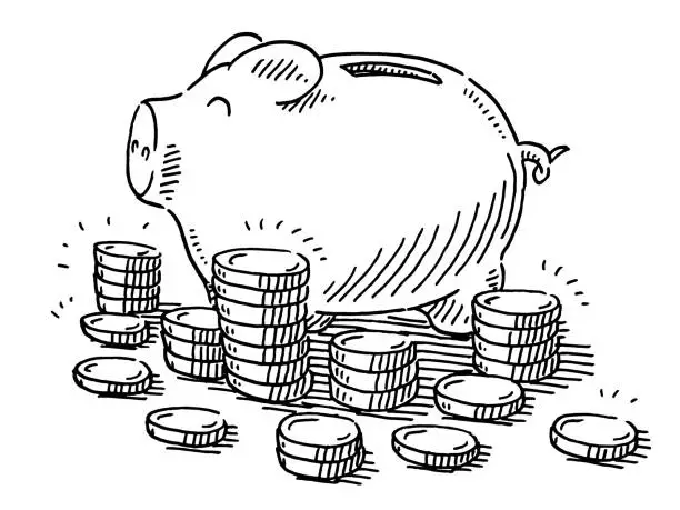 Vector illustration of Piggy Bank Coins Savings Drawing