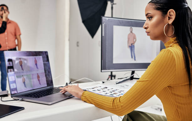 istock Photography editing, creative process and woman working on web software for photo edit. Media, fashion photographer and photoshoot planning of a studio employee doing computer work for press 1492264383