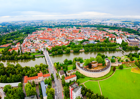 Ingolstadt old town aerial panoramic view. Ingolstadt is a city in Bavaria, Germany.