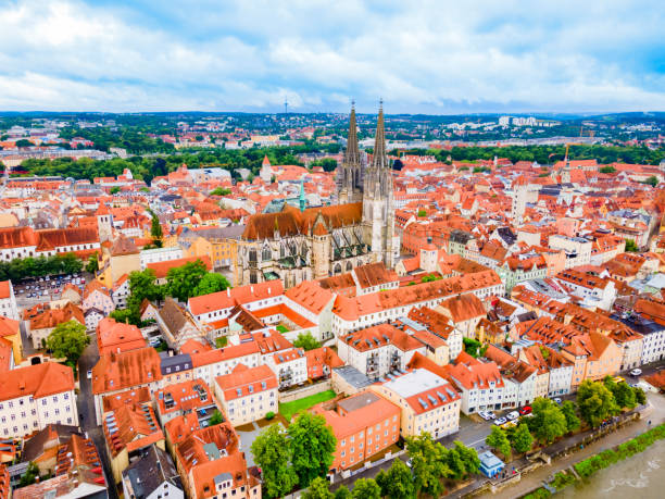 istock Regensburg city aerial panoramic view, Germany 1492272187