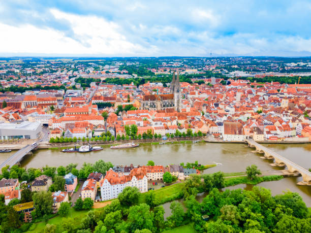 istock Regensburg city aerial panoramic view, Germany 1492272188