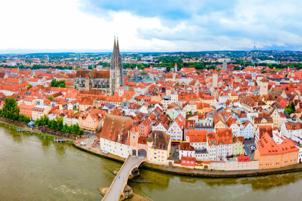 istock Regensburg city aerial panoramic view, Germany 1492272191