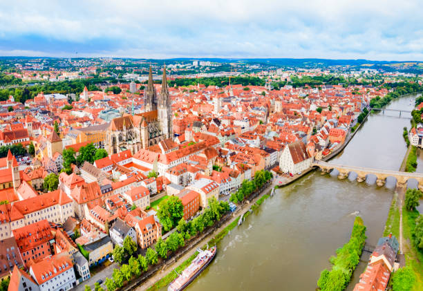 istock Regensburg city aerial panoramic view, Germany 1492272196