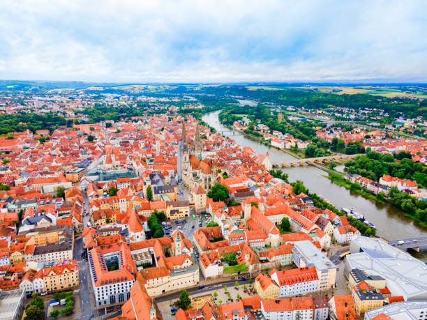 istock Regensburg city aerial panoramic view, Germany 1492272198