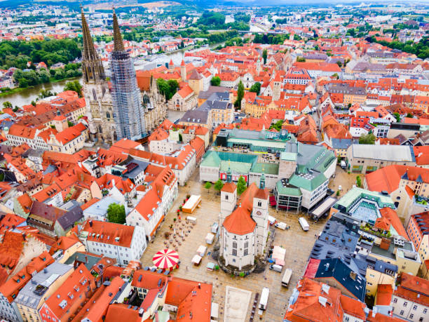 istock Regensburg city aerial panoramic view, Germany 1492272201