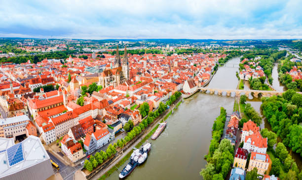 istock Regensburg city aerial panoramic view, Germany 1492272211