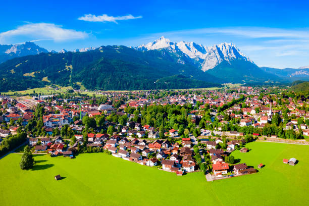istock Garmisch-partenkirchen town aerial panoramic view, Germany 1492272271