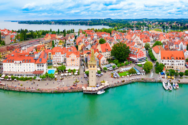 Lindau aerial panoramic view in Bavaria, Germany