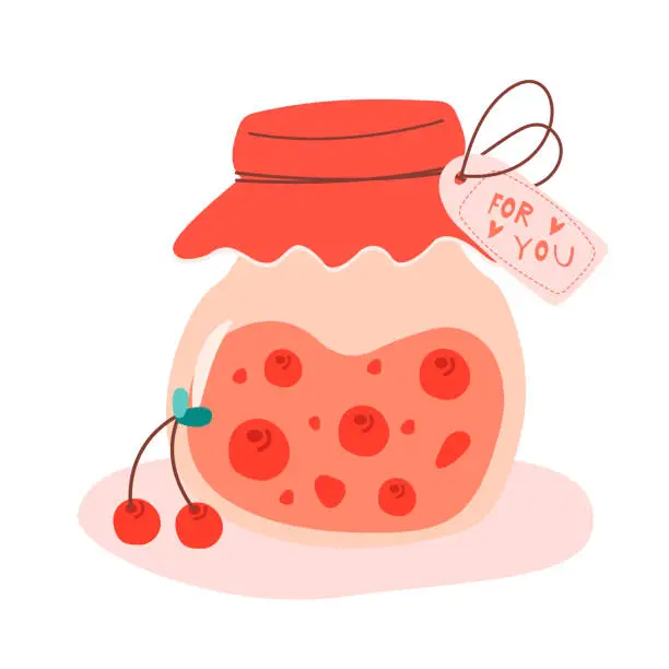 Vector illustration of Glass jar with jam. homemade jam with berries in a cute jar. healthy eating, sugar replacement. vector illustration