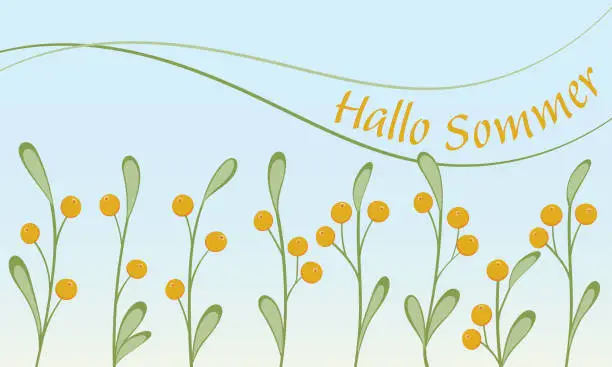 Vector illustration of Hallo Sommer - Text in German language - Hello Summer. Greeting banner with floral design.