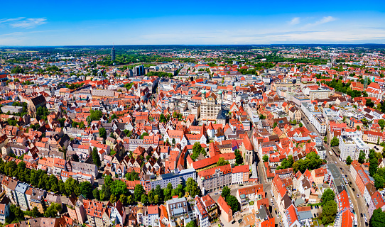 Augsburg old town aerial panoramic view. Augsburg is a city in Swabia, Bavaria region of Germany.