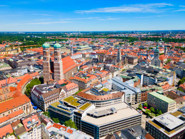 istock Marienplatz aerial panoramic view in Munich city, Germany 1492275979