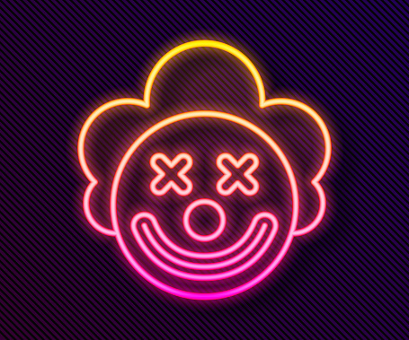 Glowing neon line Clown head icon isolated on black background. Vector.