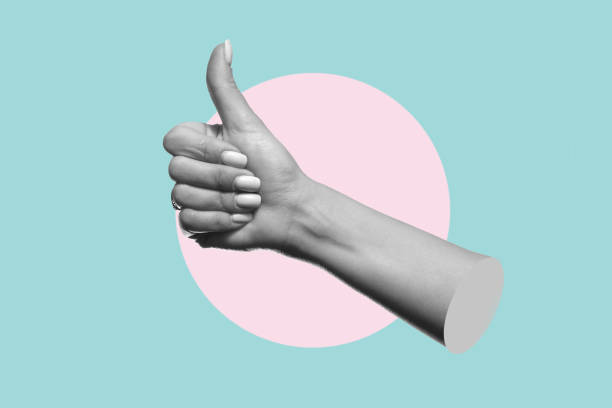 istock Digital collage modern art. Hand show thumb up hand sign 1492285105