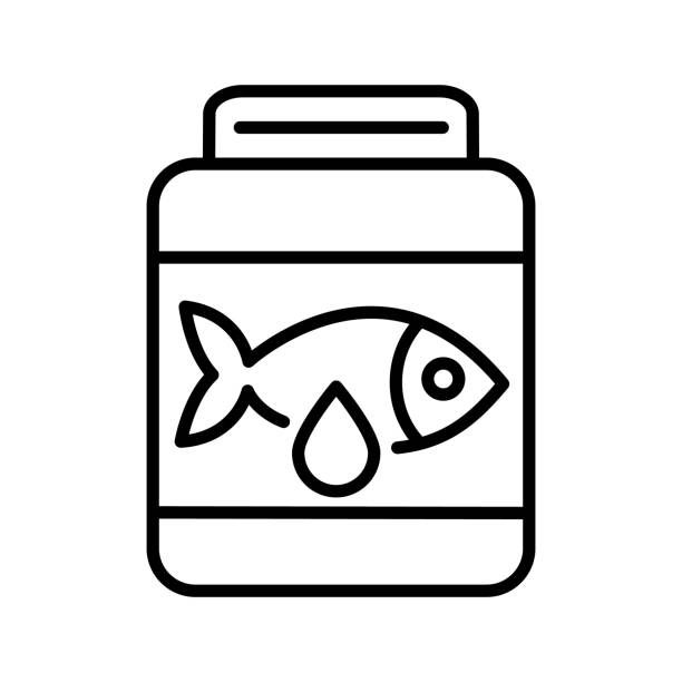 illustrazioni stock, clip art, cartoni animati e icone di tendenza di omega 3 line icon fish oil supplement logo design. - omega 3 white background medicine cod liver oil