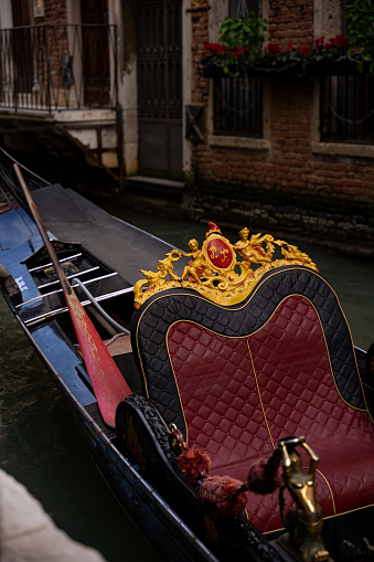 Close-up of a gondola on a Venice canal