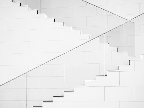 White stairs with Glass railing Modern building Minimal Architecture details