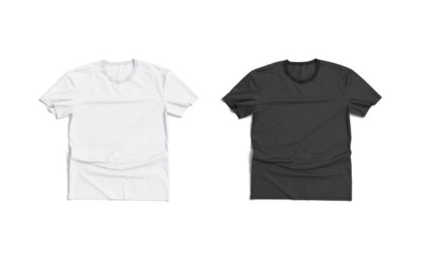 istock Blank black and white crumpled t-shirt mockup flat lay, isolated 1492291258