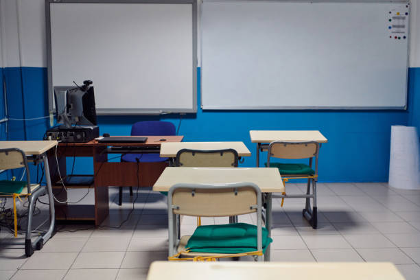 istock Empty chairs in classrom. Modern furniture. Interior of cafe. Conference hall. 1492296196