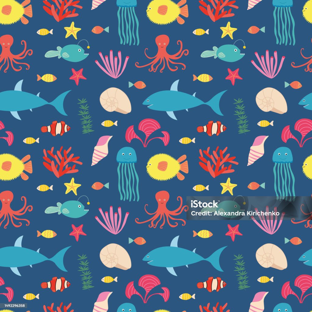 Sea Pattern Fish Pattern Sea Fish And Shell Pattern Stock Illustration - Download Image Now ...