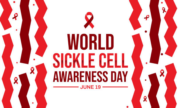 World Sickle Cell Awareness Day background with Red ribbon and typography design. World Sickle Cell Awareness Day background with Red ribbon and typography design. sickle cell stock illustrations