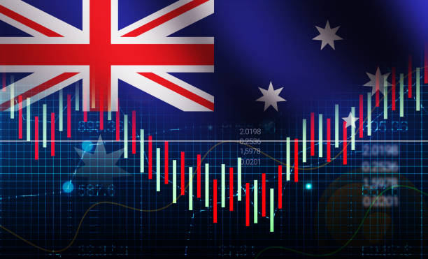 istock Australia Stock market concept background with waving flag and graph chart backdrop. Stock market concept wallpaper 1492305814