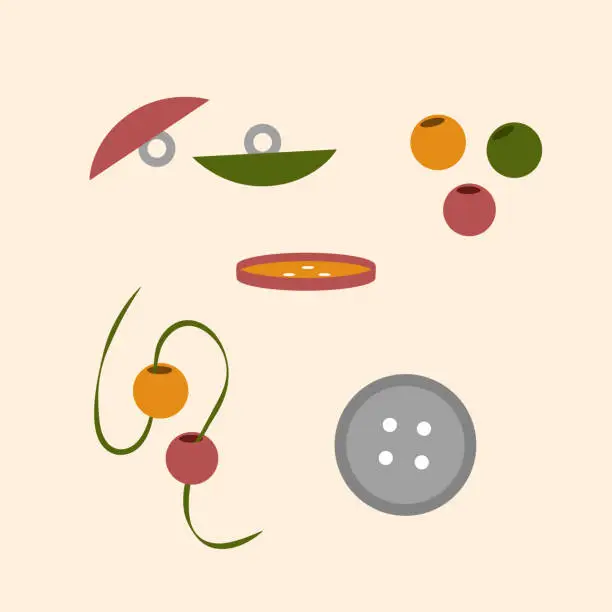 Vector illustration of set of buttons and beads.