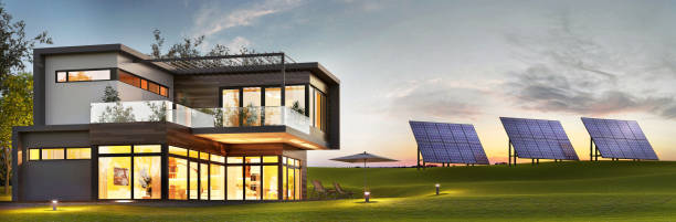 istock Large solar panels and an energy efficient home 1492307481