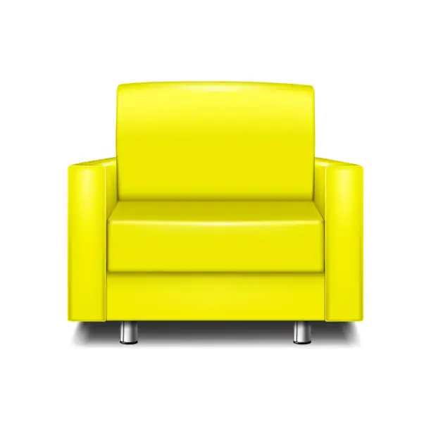 Vector illustration of Color modern armchair. Yellow leather chair with metal legs. Realistic vector illustration