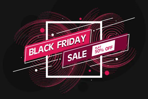 Vector illustration of Black friday sale banner in red neon style