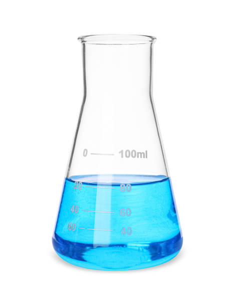 istock Glass flask with light blue liquid isolated on white 1492310287