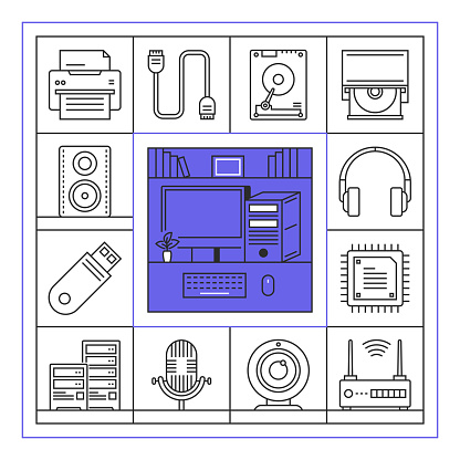 Computer and Devices Banner Line Icon Set Design