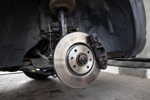 istock Car brake disc without wheels closeup 1492310452