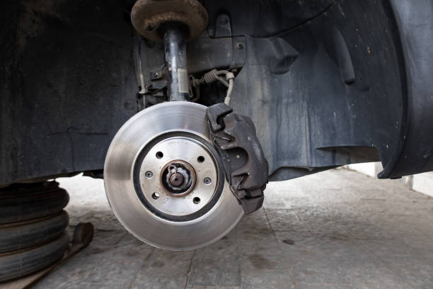istock Car brake disc without wheels closeup 1492310470