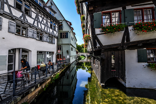 Canal And Cafes In Ulm, Germany