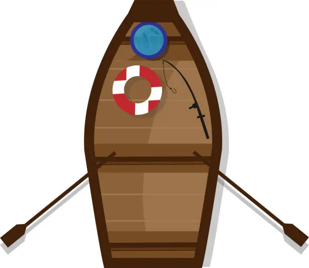 Vector illustration of high angle view of Wooden Boat With Peddles.