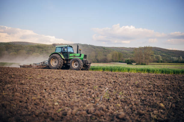 istock Senior farmer driving a tractor on agricultural field 1492312978