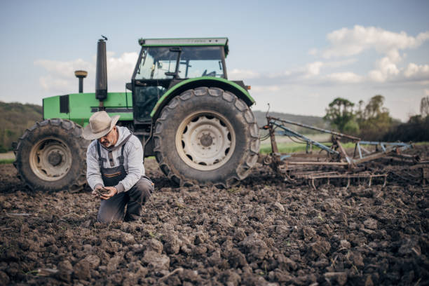 istock Farmer with tractor working on the agricultural field 1492313063