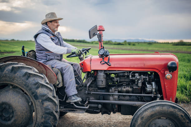 istock Senior farmer driving a tractor on agricultural field 1492313574